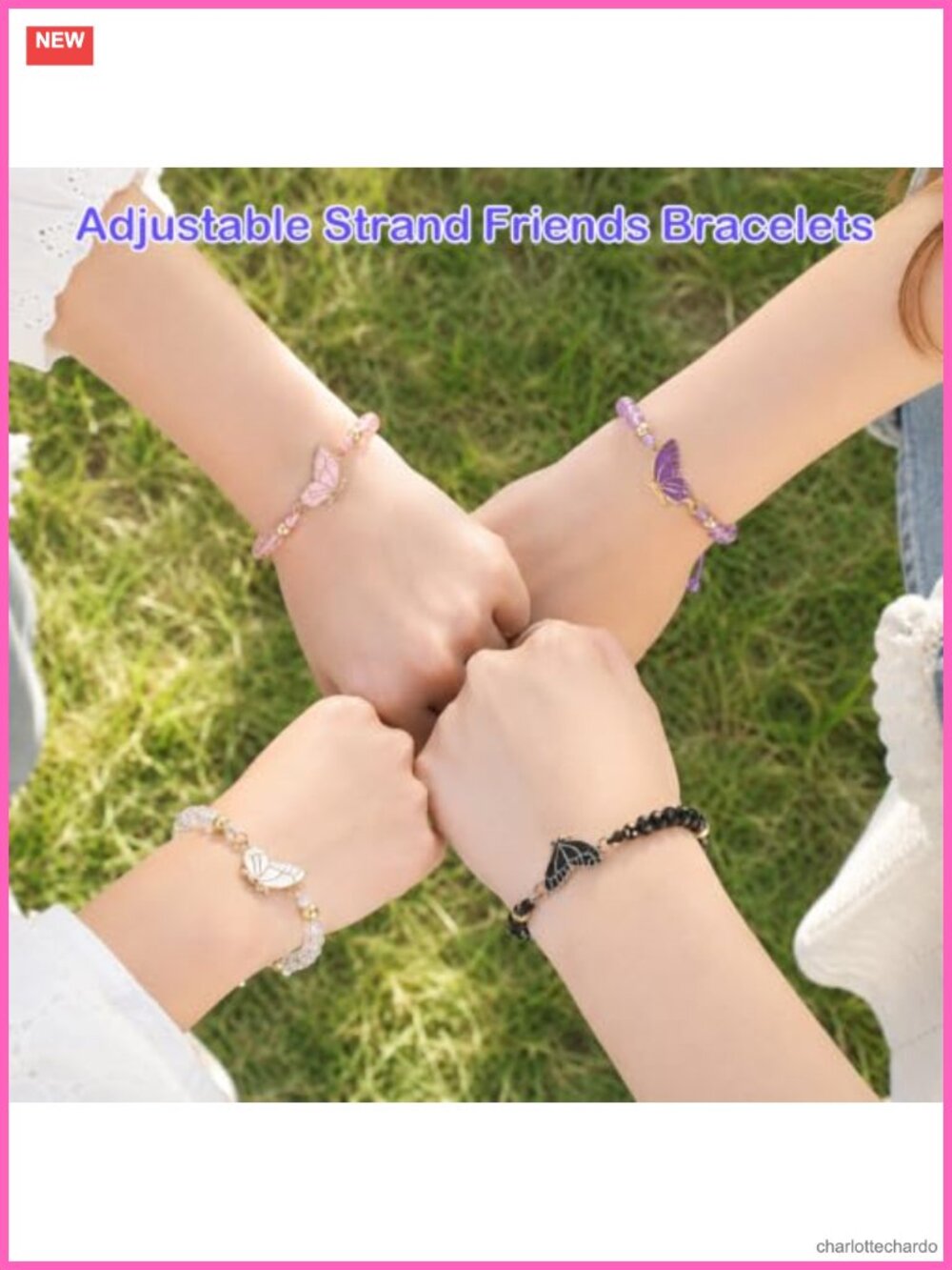 Butterfly Friendship Bracelets Adjustable Rope Metal Matching Set - Picture 4 of 6